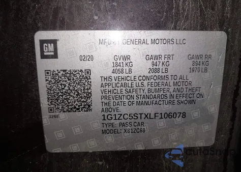 2020 Chevrolet Malibu Fwd 1Fl from USA, damaged, VIN 1G1ZC5STXLF106078